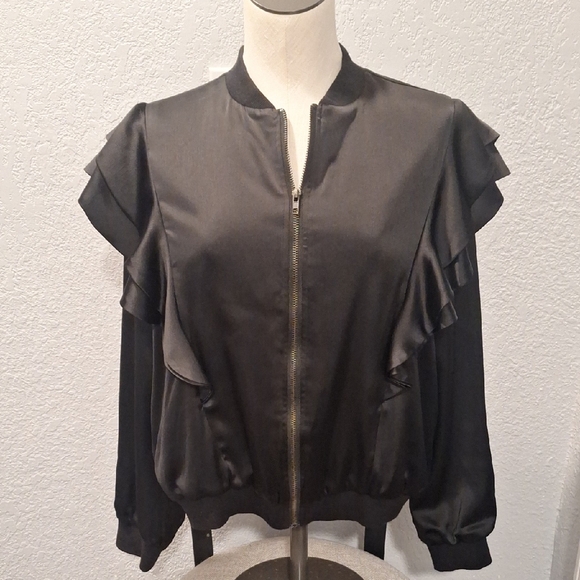 vestique Jackets & Blazers - Vestique Black Ruffle Bomber Jacket